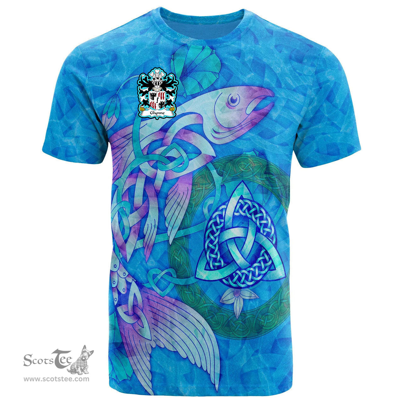 ScotsTee Shop Welsh Glynne of Glynllifon Caernarfonshire Coat of Arms Family Crest Wales T Shirt Celtic Fish With Triquetra T Shirt