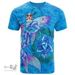 ScotsTee Shop Welsh Stackpole of Pembrokeshire Coat of Arms Family Crest Wales T Shirt Celtic Fish With Triquetra T Shirt