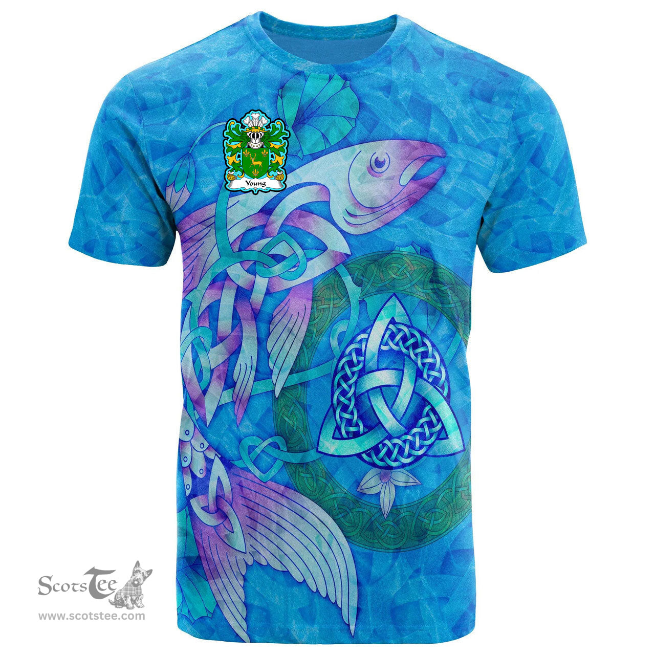 ScotsTee Shop Welsh Young of Tredrysi Pembrokeshire Coat of Arms Family Crest Wales T Shirt Celtic Fish With Triquetra T Shirt