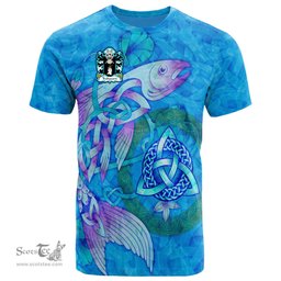 ScotsTee Shop Welsh Trahaearn AB EINION Coat of Arms Family Crest Wales T Shirt Celtic Fish With Triquetra T Shirt