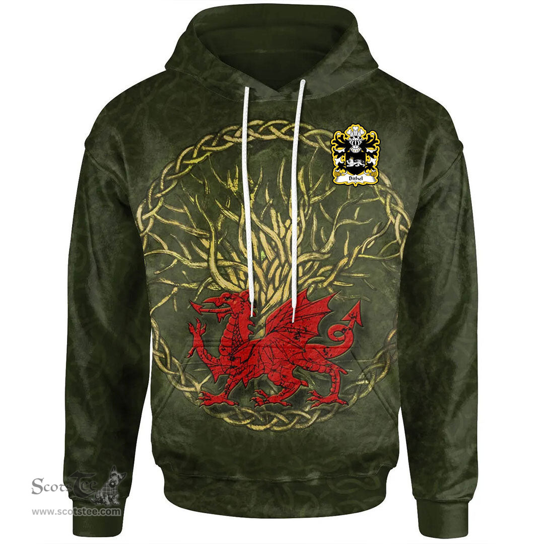 ScotsTee Shop Welsh Bithel Coat of Arms Family Crest Wales Hoodie Welsh Dragon With Celtic Tree Hoodie