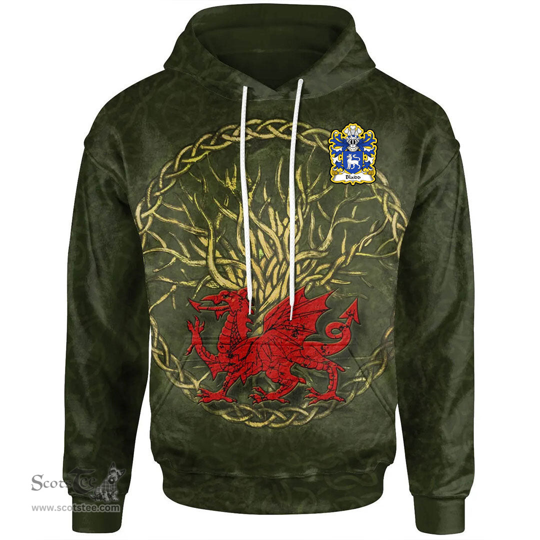 ScotsTee Shop Welsh Blaidd Y Blaidd Rhudd or Gest Coat of Arms Family Crest Wales Hoodie Welsh Dragon With Celtic Tree Hoodie