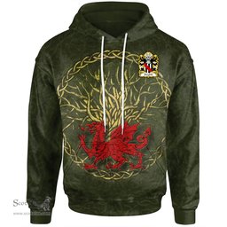 ScotsTee Shop Welsh Burghill Lord of Crickhowell Coat of Arms Family Crest Wales Hoodie Welsh Dragon With Celtic Tree Hoodie