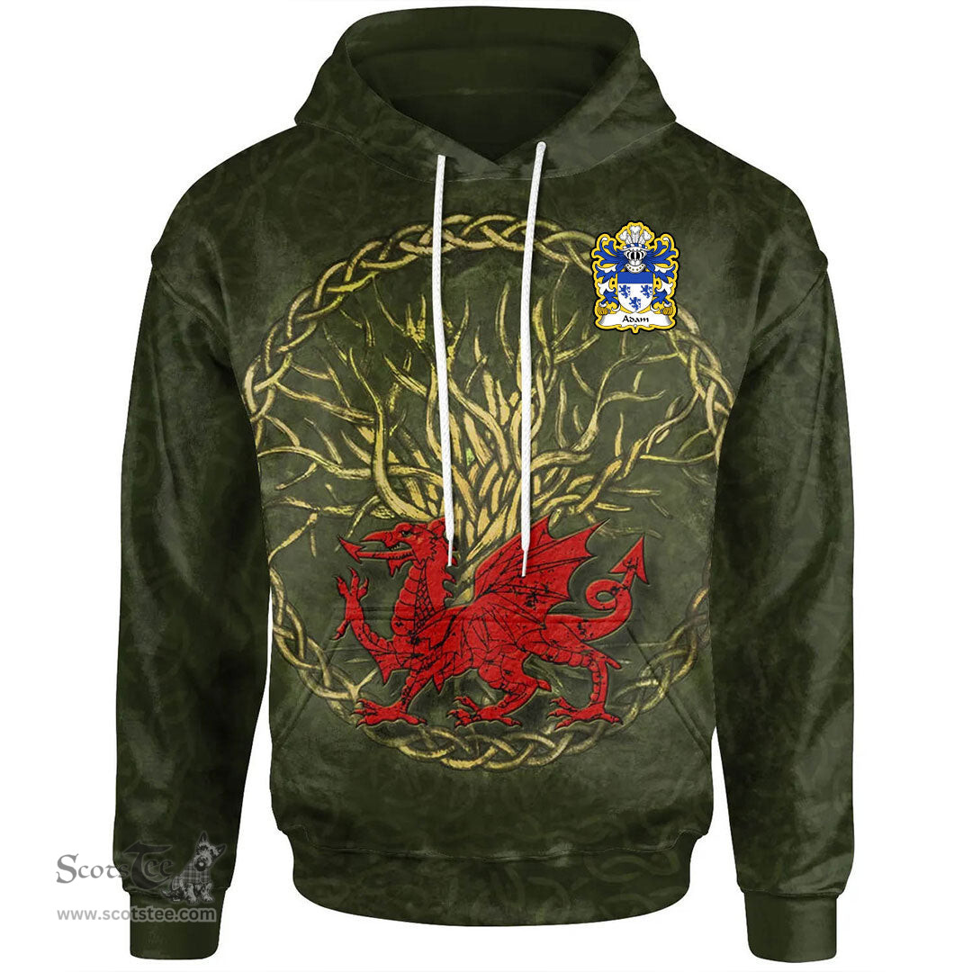 ScotsTee Shop Welsh Adam AP HYWEL Coat of Arms Family Crest Wales Hoodie Welsh Dragon With Celtic Tree Hoodie