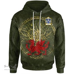 ScotsTee Shop Welsh Adams Coat of Arms Family Crest Wales Hoodie Welsh Dragon With Celtic Tree Hoodie