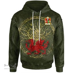 ScotsTee Shop Welsh Edmond AP MERYTH Coat of Arms Family Crest Wales Hoodie Welsh Dragon With Celtic Tree Hoodie