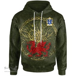 ScotsTee Shop Welsh Dwnn DON of Croesallgwn Carmarthenshire Coat of Arms Family Crest Wales Hoodie Welsh Dragon With Celtic Tree Hoodie