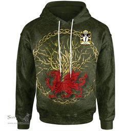 ScotsTee Shop Welsh Cilmin TROED DDU Coat of Arms Family Crest Wales Hoodie Welsh Dragon With Celtic Tree Hoodie