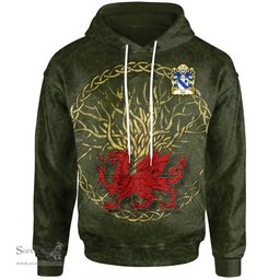 ScotsTee Shop Welsh Cox of Norton Monmouthshire Coat of Arms Family Crest Wales Hoodie Welsh Dragon With Celtic Tree Hoodie