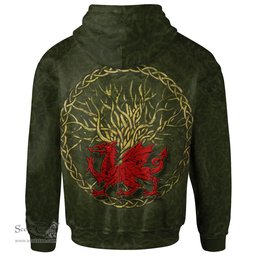 ScotsTee Shop Welsh Morys AP DAFYDD AB IEUAN Coat of Arms Family Crest Wales Hoodie Welsh Dragon With Celtic Tree Hoodie