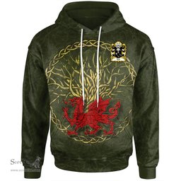 ScotsTee Shop Welsh Teilo SANT St. Teilo Coat of Arms Family Crest Wales Hoodie Welsh Dragon With Celtic Tree Hoodie