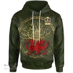 ScotsTee Shop Welsh Philip Sir AP RHYS Breconshire Coat of Arms Family Crest Wales Hoodie Welsh Dragon With Celtic Tree Hoodie