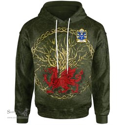 ScotsTee Shop Welsh Tomkin of Shocklach Cheshire Coat of Arms Family Crest Wales Hoodie Welsh Dragon With Celtic Tree Hoodie