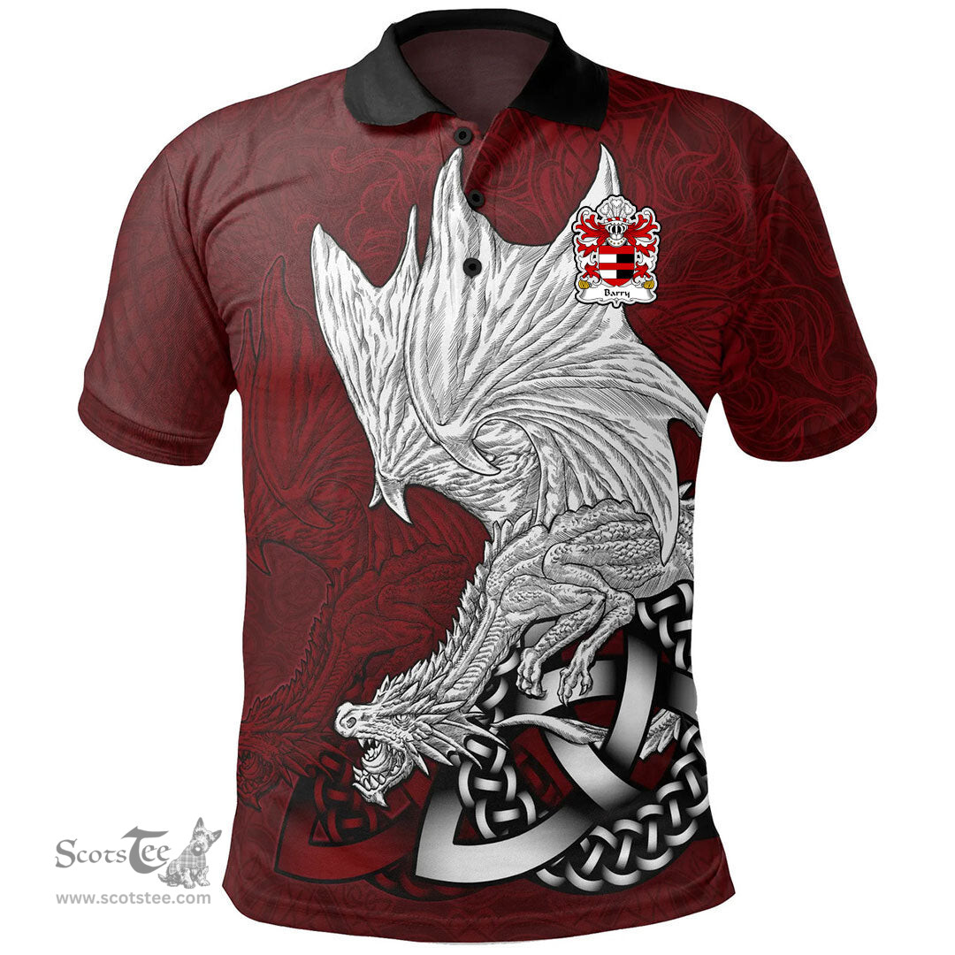 ScotsTee Shop Welsh Barry Herefordshire Coat of Arms Family Crest Wales Polo Shirt Celtic Red Dragon Polo Shirt