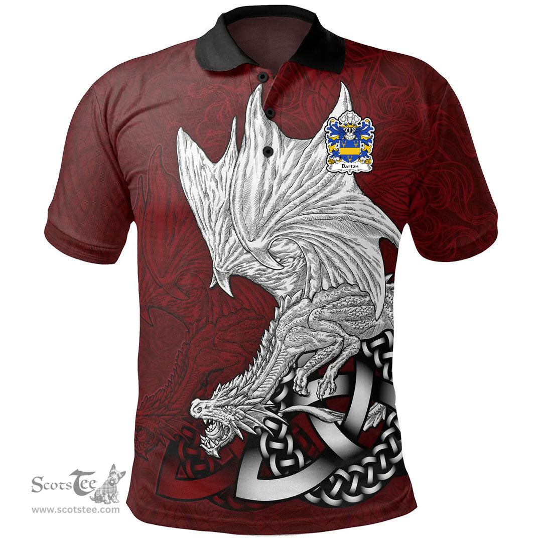 ScotsTee Shop Welsh Barton Coat of Arms Family Crest Wales Polo Shirt Celtic Red Dragon Polo Shirt