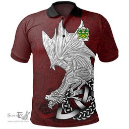 ScotsTee Shop Welsh Blaidd AB ELFARCH Coat of Arms Family Crest Wales Polo Shirt Celtic Red Dragon Polo Shirt