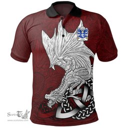 ScotsTee Shop Welsh Cadrod CALCHFYNYDD Coat of Arms Family Crest Wales Polo Shirt Celtic Red Dragon Polo Shirt
