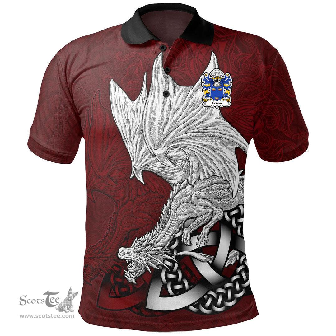 ScotsTee Shop Welsh Cenau AP COEL GODEBOG Coat of Arms Family Crest Wales Polo Shirt Celtic Red Dragon Polo Shirt