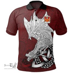 ScotsTee Shop Welsh Caswallon Coat of Arms Family Crest Wales Polo Shirt Celtic Red Dragon Polo Shirt