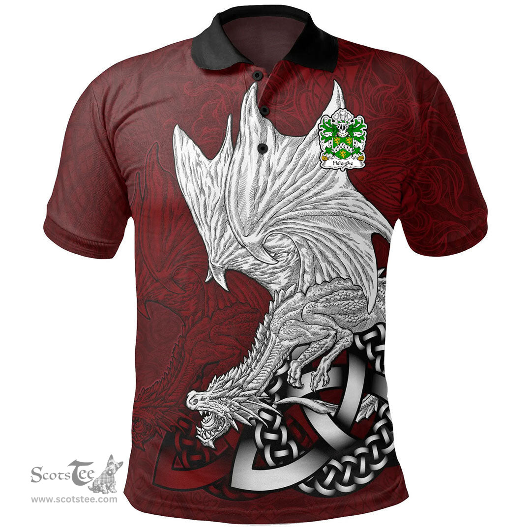 ScotsTee Shop Welsh Heleighe Helegh Heley of Flint Coat of Arms Family Crest Wales Polo Shirt Celtic Red Dragon Polo Shirt