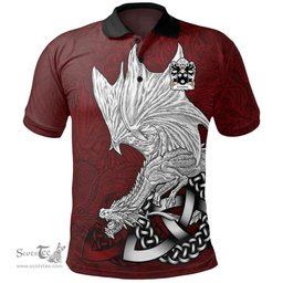 ScotsTee Shop Welsh Cunedda WLEDIG Coat of Arms Family Crest Wales Polo Shirt Celtic Red Dragon Polo Shirt