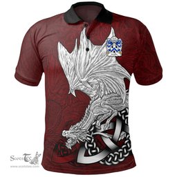 ScotsTee Shop Welsh Genillin FARCHOG Caernarfonshire Coat of Arms Family Crest Wales Polo Shirt Celtic Red Dragon Polo Shirt