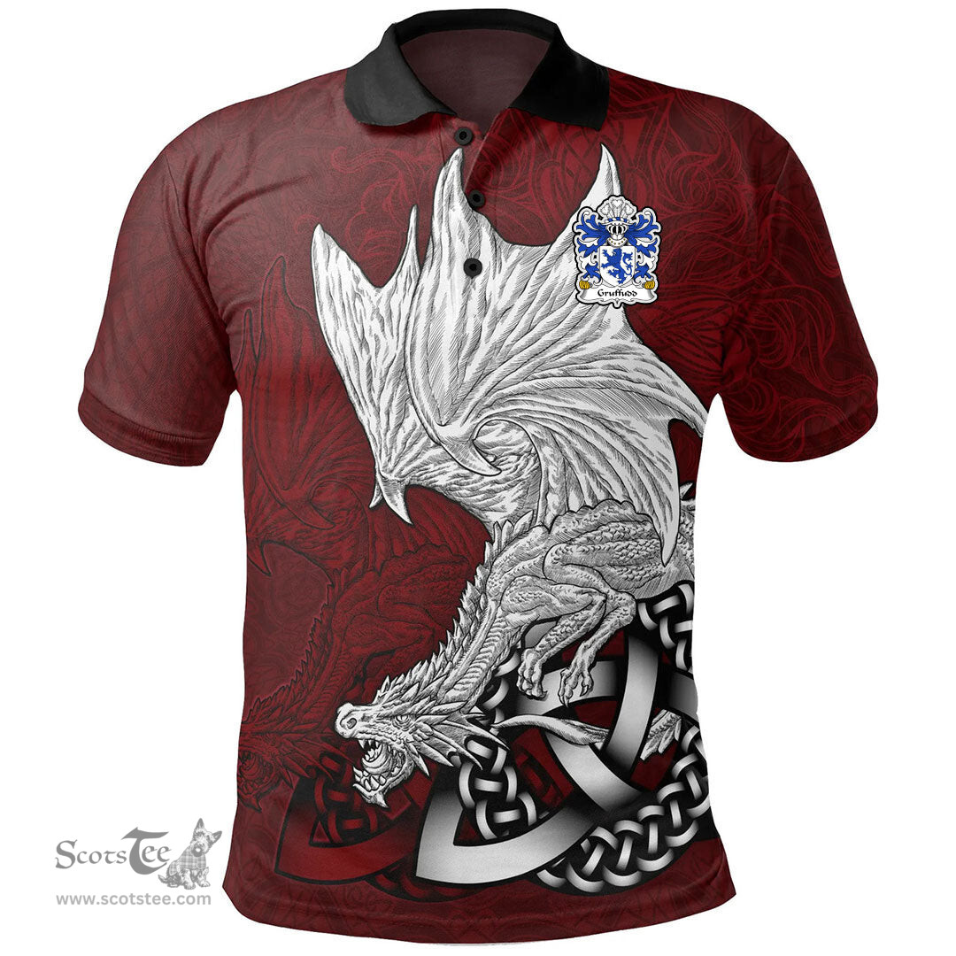 ScotsTee Shop Welsh Gruffudd AP MADOG of Nannau Merionethshire Coat of Arms Family Crest Wales Polo Shirt Celtic Red Dragon Polo Shirt