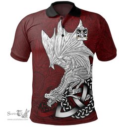ScotsTee Shop Welsh Laurens AP WILLIAM AP DAFYDD Coat of Arms Family Crest Wales Polo Shirt Celtic Red Dragon Polo Shirt