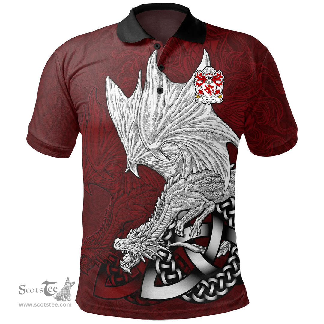 ScotsTee Shop Welsh Stackpole of Pembrokeshire Coat of Arms Family Crest Wales Polo Shirt Celtic Red Dragon Polo Shirt
