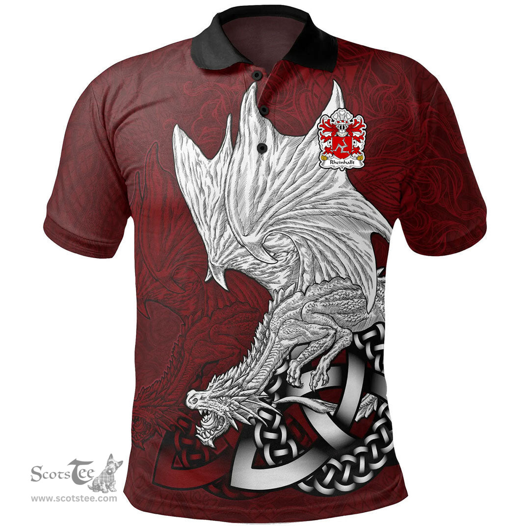 ScotsTee Shop Welsh Rheinhallt Reginald King of Man Coat of Arms Family Crest Wales Polo Shirt Celtic Red Dragon Polo Shirt