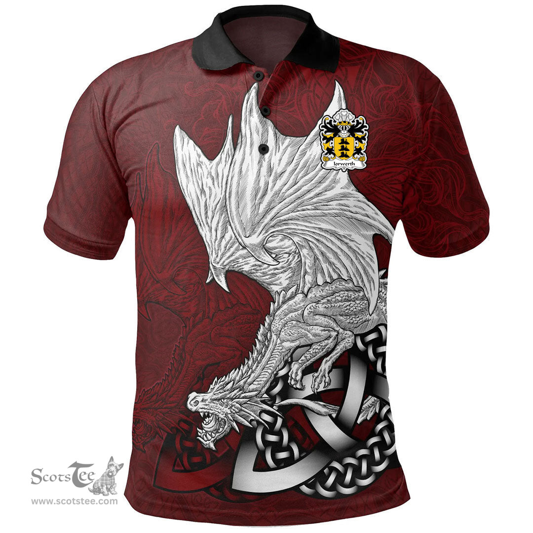 ScotsTee Shop Welsh Iorwerth SAIS Coat of Arms Family Crest Wales Polo Shirt Celtic Red Dragon Polo Shirt