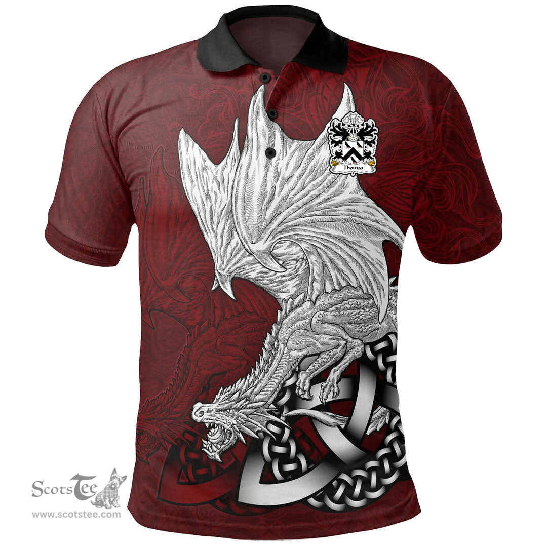 ScotsTee Shop Welsh Thomas AP GRUFFUDD AP NICOLAS Coat of Arms Family Crest Wales Polo Shirt Celtic Red Dragon Polo Shirt