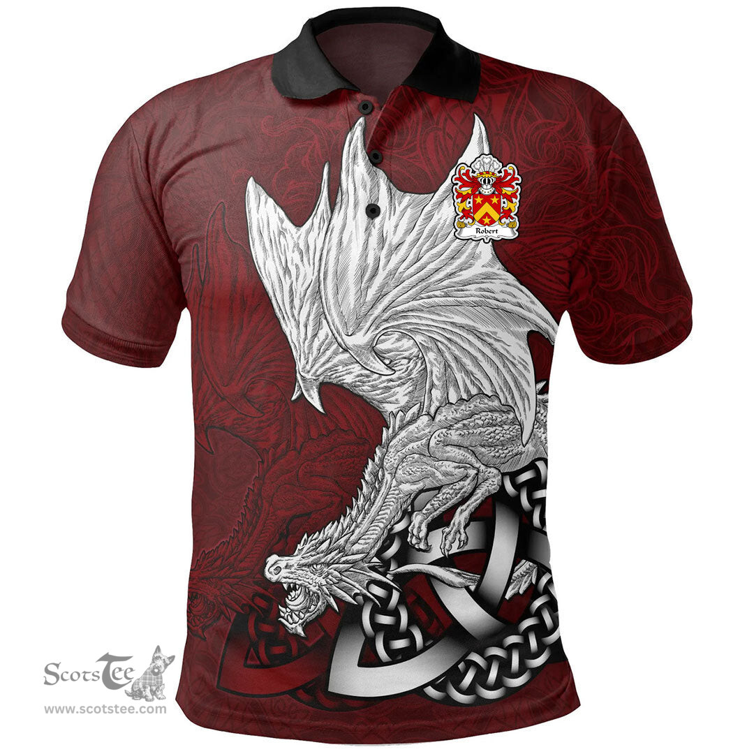ScotsTee Shop Welsh Robert AP GRUFFUDD Coat of Arms Family Crest Wales Polo Shirt Celtic Red Dragon Polo Shirt