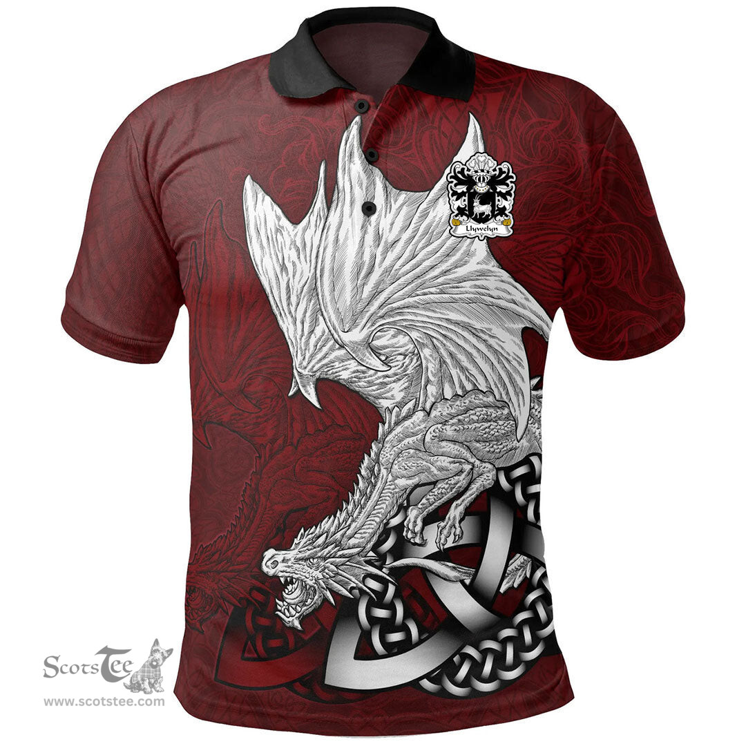 ScotsTee Shop Welsh Llywelyn AB EINION AP CELYNIN Coat of Arms Family Crest Wales Polo Shirt Celtic Red Dragon Polo Shirt
