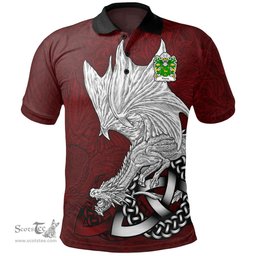 ScotsTee Shop Welsh Young of Tredrysi Pembrokeshire Coat of Arms Family Crest Wales Polo Shirt Celtic Red Dragon Polo Shirt
