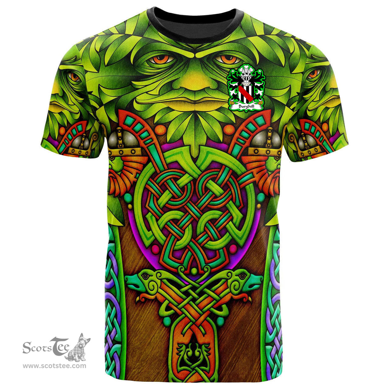 ScotsTee Shop Welsh Burghill Lord of Crickhowell Coat of Arms Family Crest Wales T Shirt Celtic Green Man T Shirt