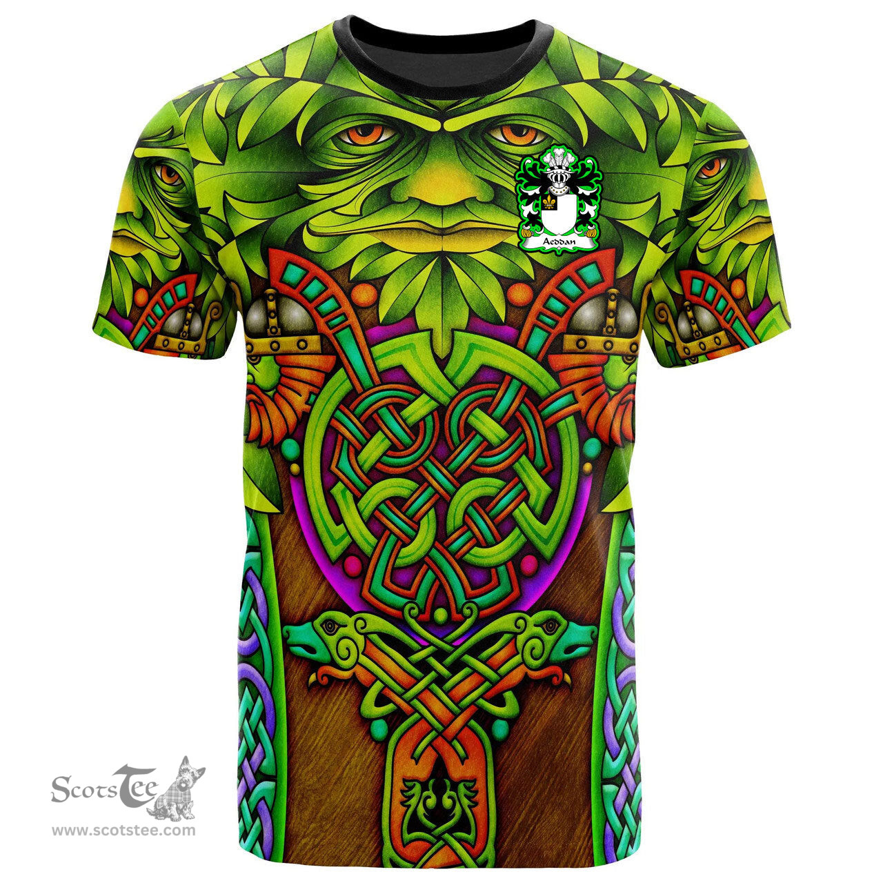 ScotsTee Shop Welsh Aeddan AP SEYSSYLLT Coat of Arms Family Crest Wales T Shirt Celtic Green Man T Shirt