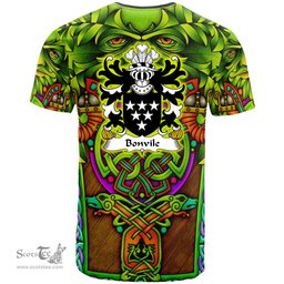 ScotsTee Shop Welsh Bonvile of Glamorgan Coat of Arms Family Crest Wales T Shirt Celtic Green Man T Shirt