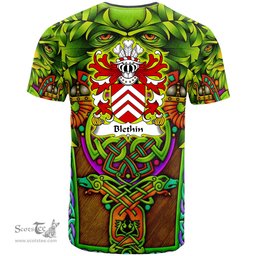 ScotsTee Shop Welsh Blethin of Shirenewton Monmouthshire Coat of Arms Family Crest Wales T Shirt Celtic Green Man T Shirt