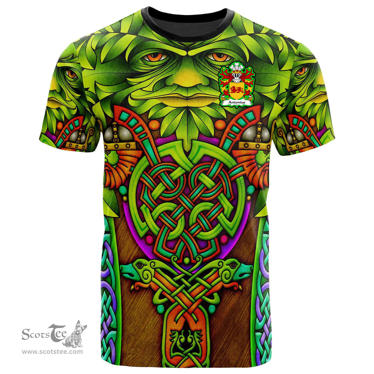 ScotsTee Shop Welsh Antonius AP SEIRIOL AP GORWST Coat of Arms Family Crest Wales T Shirt Celtic Green Man T Shirt