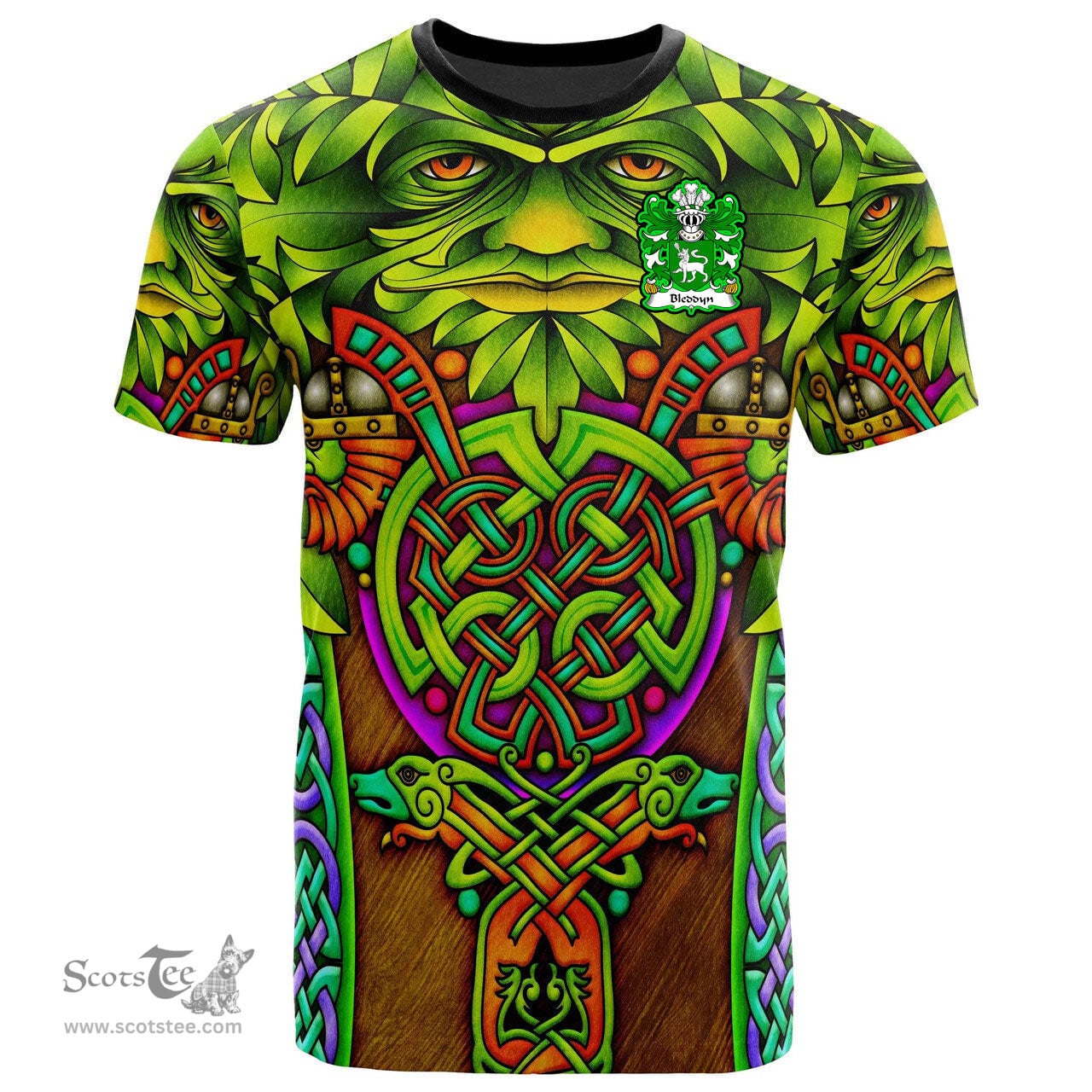 ScotsTee Shop Welsh Bleddyn AP MAENYRCH Coat of Arms Family Crest Wales T Shirt Celtic Green Man T Shirt