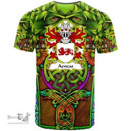ScotsTee Shop Welsh Aeneas YSGWYDDWYN Coat of Arms Family Crest Wales T Shirt Celtic Green Man T Shirt