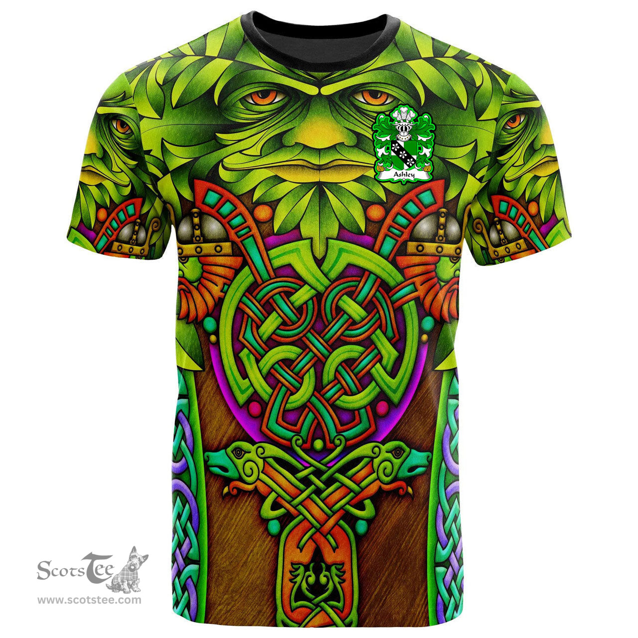 ScotsTee Shop Welsh Ashley Caernarfon Coat of Arms Family Crest Wales T Shirt Celtic Green Man T Shirt