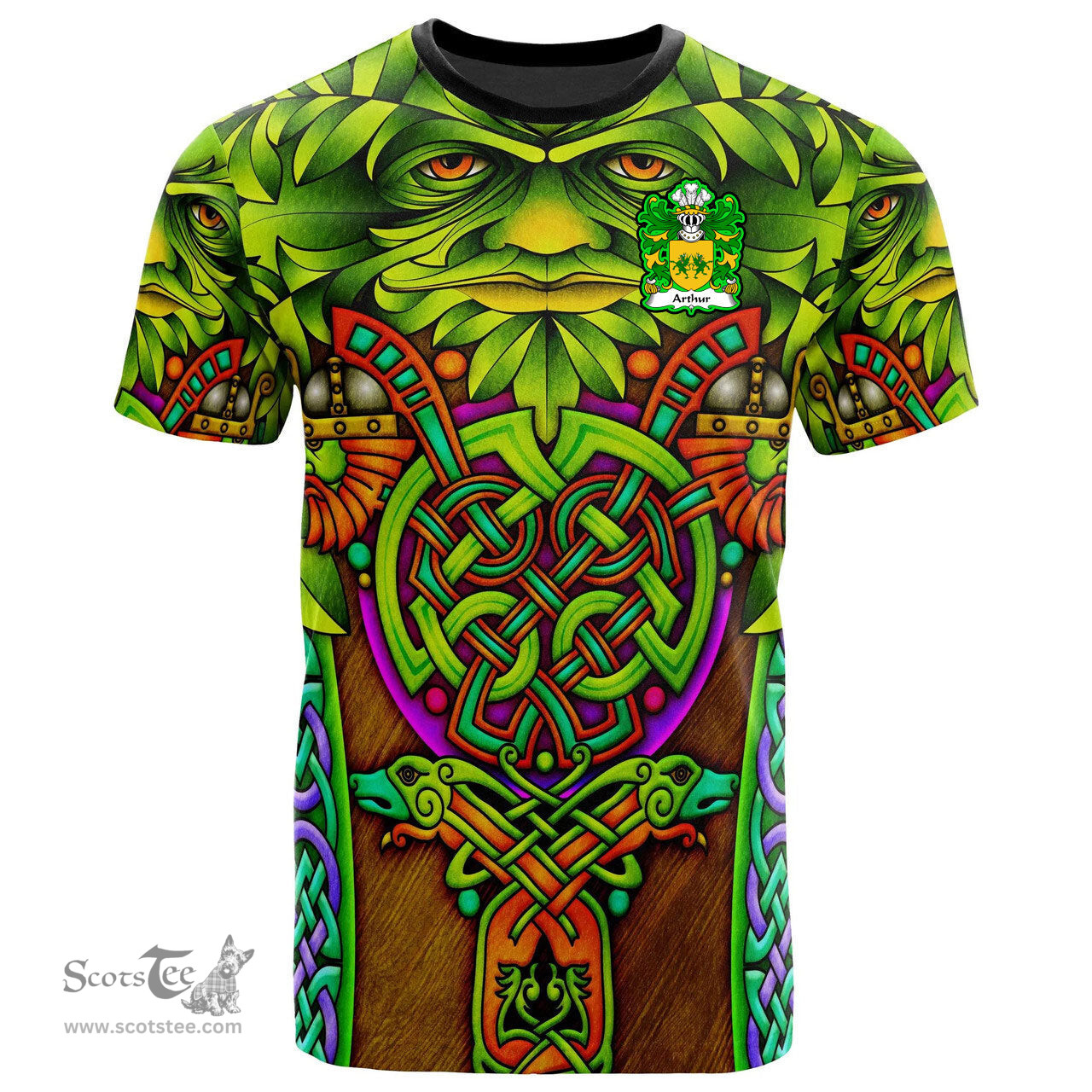 ScotsTee Shop Welsh Arthur I ab uthr pendragon King Arthur Coat of Arms Family Crest Wales T Shirt Celtic Green Man T Shirt