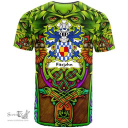 ScotsTee Shop Welsh Fitzjohn Coat of Arms Family Crest Wales T Shirt Celtic Green Man T Shirt