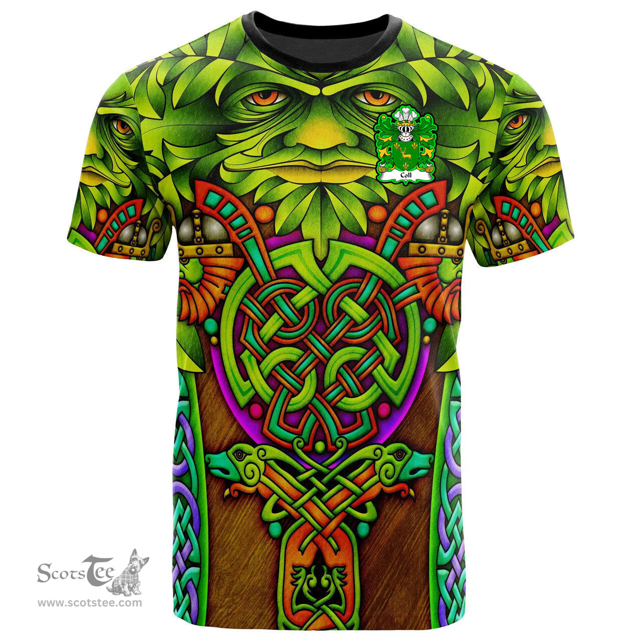 ScotsTee Shop Welsh Coll of Pembrokeshire Coat of Arms Family Crest Wales T Shirt Celtic Green Man T Shirt