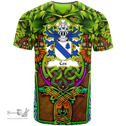 ScotsTee Shop Welsh Cox of Norton Monmouthshire Coat of Arms Family Crest Wales T Shirt Celtic Green Man T Shirt