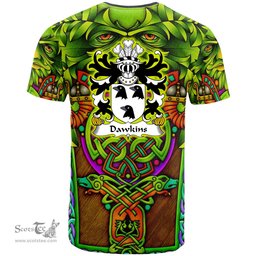 ScotsTee Shop Welsh Dawkins of Laugharne Carmarthenshire Coat of Arms Family Crest Wales T Shirt Celtic Green Man T Shirt