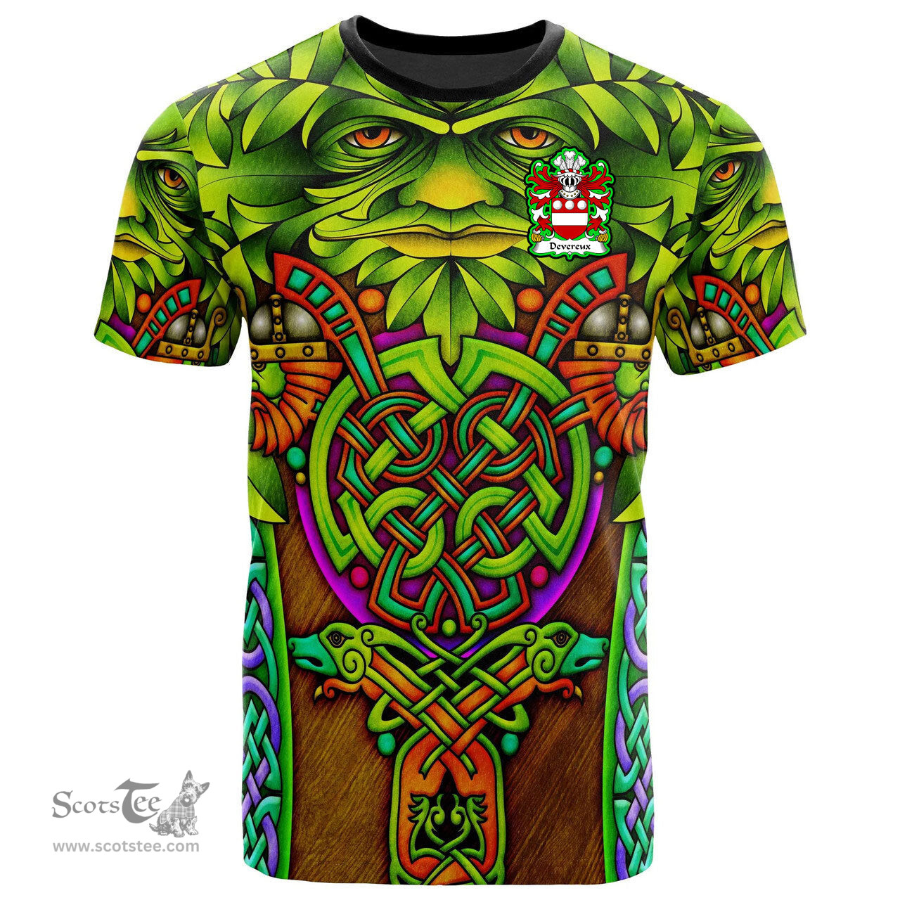 ScotsTee Shop Welsh Devereux of Weobley Herefordshire Coat of Arms Family Crest Wales T Shirt Celtic Green Man T Shirt