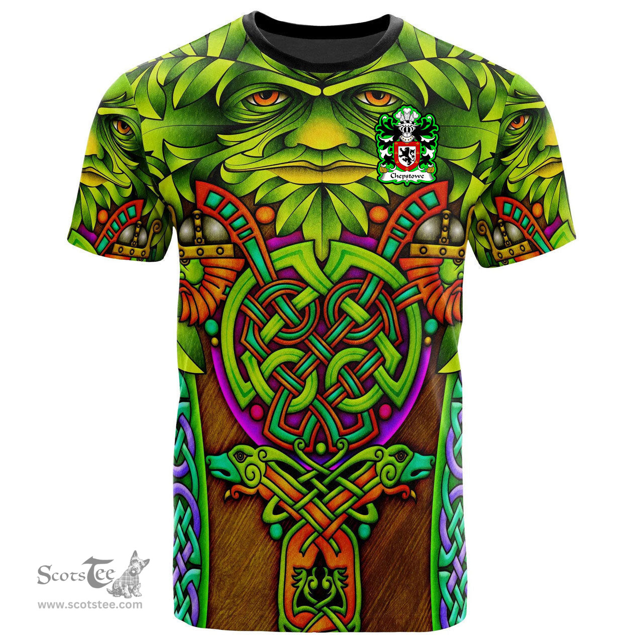 ScotsTee Shop Welsh Chepstowe Monmouthshire Coat of Arms Family Crest Wales T Shirt Celtic Green Man T Shirt